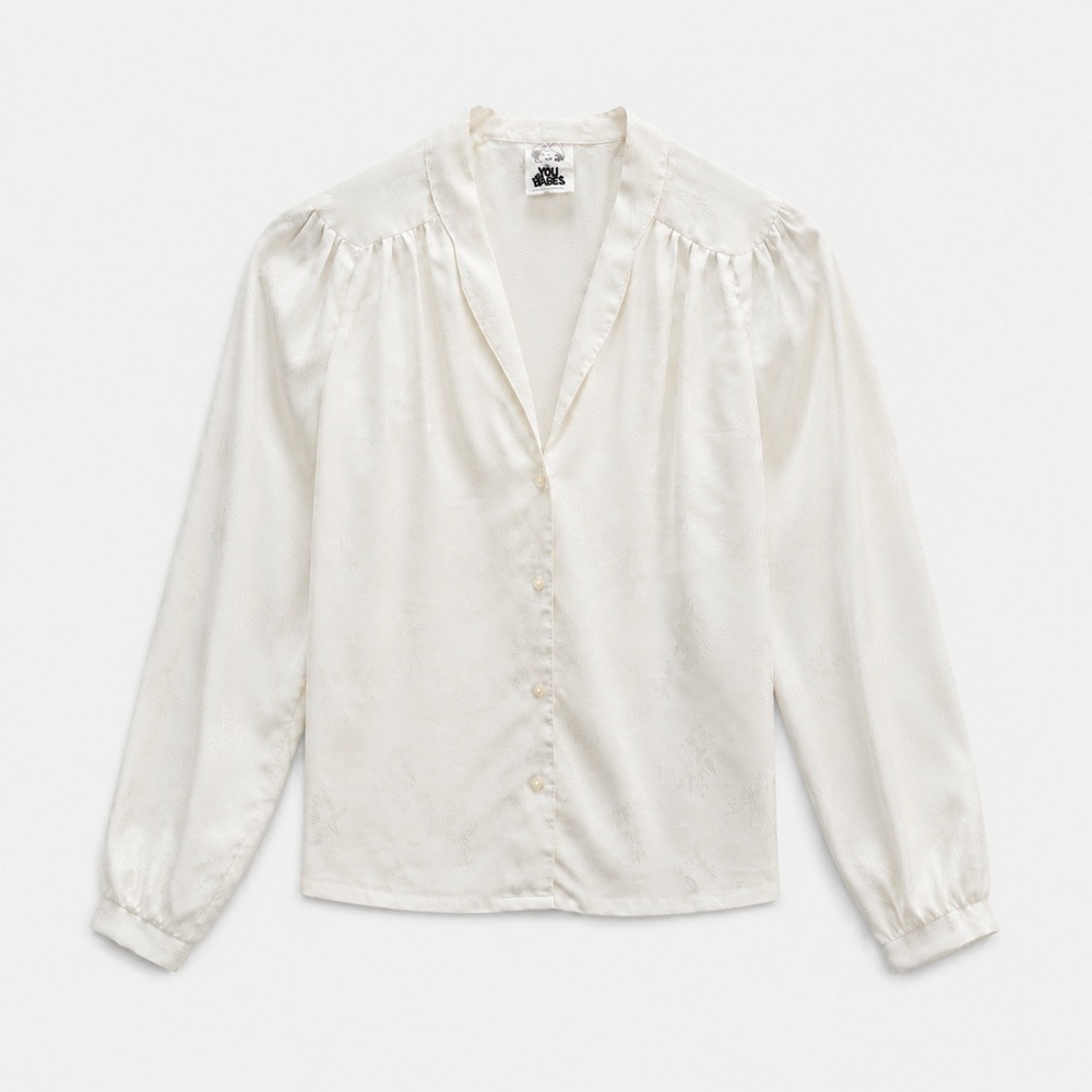 Vintage Ivory Jacquard Blouse Cottagecore‎ Romantic Boho Long Sleeve You Babes